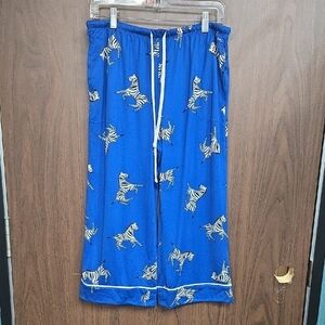 Room Service Size M Blue Zebra Print Wide Leg Capri Pajama Pants